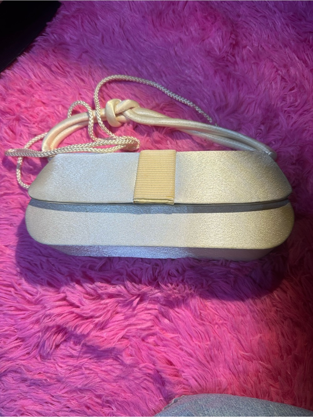 Gunne Sax Ivory Shimmer Satin Evening Clutch with Knotted Cord